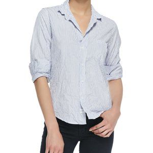 Frank & Eileen Button Front Barry Shirt Size Large White Blue Striped Cotton USA